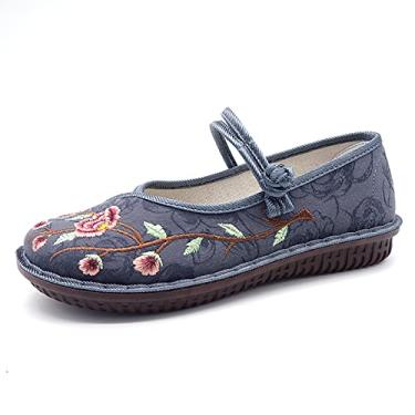 Imagem de Sapatos de caminhada femininos bordados tradicionais estilo chinês sapatilhas de pano Hanfu sapatos de dança sapatos leves para mulheres, azul, 38 EU/7 US