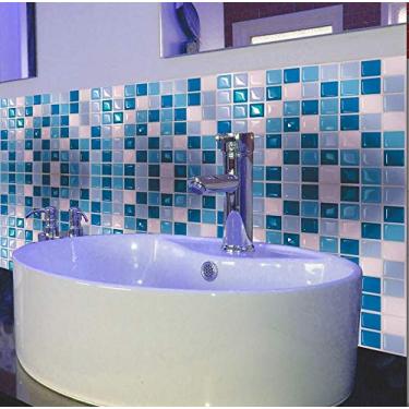 Imagem de Pastilha Adesiva Resinada Miscelânea Azul Claro e Branco Kit 4 placas