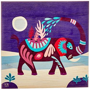 Imagem de Arte Maníacos Quadro Decorativo em Madeira Elefante Plim Azul - 46x32,5cm