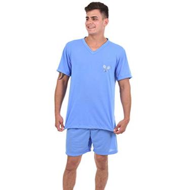 Imagem de Pijama 4 Estações Curto Masculino Fechado Verão (M, Azul Claro)