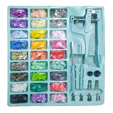 Imagem de Kit Alicate De Pressão 3 Em 1 Tiffany + Botões Plástico Ilhós Azul Tiffany