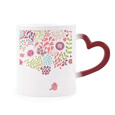 Imagem de Caneca de grés que muda de cor lisa com flores desenham pássaros sensível ao calor