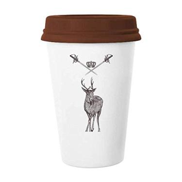 Imagem de Caneca de cerâmica com espada de alce coroa animal estilo barroco café bebendo vidro cerâmica copo tampa
