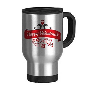 Imagem de Caneca de viagem Love Birds Happy Valentine's Day com tampa flip em aço inoxidável copo de carro copo térmico