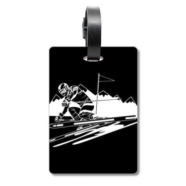 Imagem de Bolsa de viagem esportiva de inverno para esqui com ilustração preta, etiqueta de bagagem, etiqueta para guardar cartão