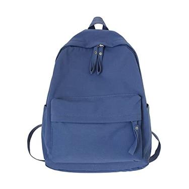 Imagem de Mochila feminina de lona, moderna, cor lisa, mochila escolar para adolescentes, Azul, Medium