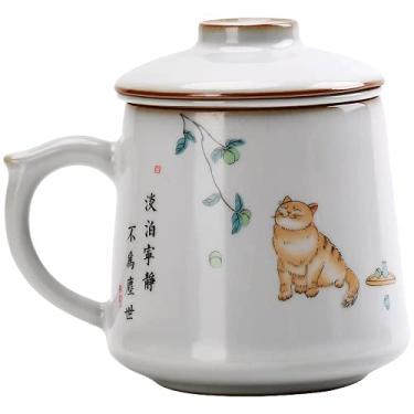 Imagem de PAYNAN 380 ml de filtros de cerâmica para chá xícara de café com estampa de gato xícara de chá chinesa conjunto de chá