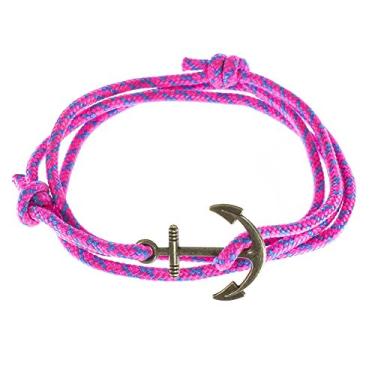 Imagem de West Coast Paracord Pulseiras masculinas ajustáveis com âncora náutica e gancho de peixe - Feito de corda de nylon (Hubba Bubba, âncora de bronze), Metal