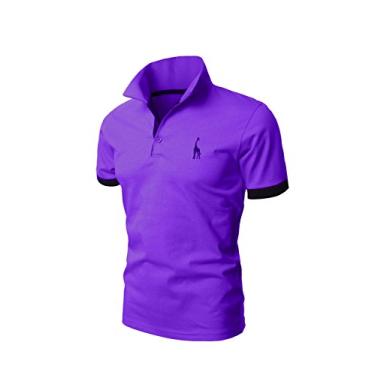 Imagem de Jueshanzj Camisa polo masculina de algodão de manga curta Camiseta roxa média