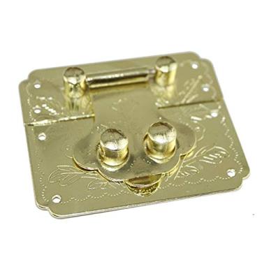 Imagem de 4sets amarelo chinês flower lidar com fecho de madeira caixa de madeira bloquear bloqueio de fivela de ferro, cor ouro clasp de móveis vintage 53 * 45mm YYDFPIIA