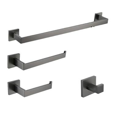 Imagem de Armário de banheiro de aço inoxidável Gunmetal Toalheiro Suporte para papel higiênico, Escova higiênica, Gancho para roupão Suporte para barra de toalha Cinza Inoxidável, 40cm 1bar 4pcs kit