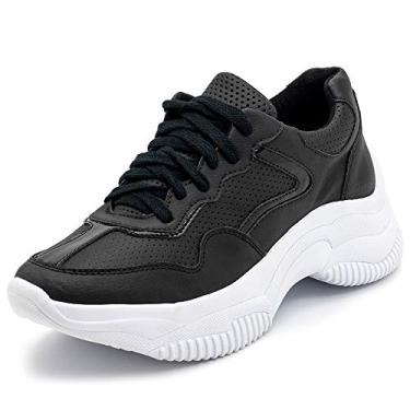 Imagem de Sneaker Tênis Chunk Feminino Preto Caminhada Sola Alta Confortavel Flatform Cor:Preto;Tamanho:38;Gênero:Feminino