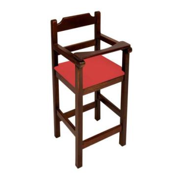 Imagem de Cadeira Bebe De Madeira Com Trava Com Assento Estofado Vermelho - Imbu