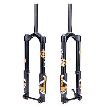 Imagem de BUCKLOS Fat Tire 5.0 50.8 cm Air Electric Mountain Bike Forquilha de suspensão invertida, através do eixo 15 * 150 mm 140 ajuste de rebote de viagem, garfos dianteiros cônicos, para Snow Beach E-Bike