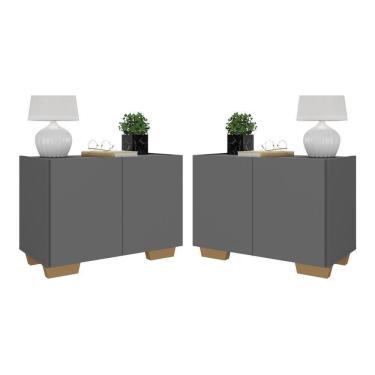 Imagem de Kit 2 Mesas De Cabeceira 2 Portas E Pés Mp4139 Grafite natural