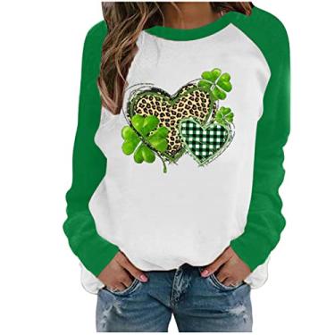 Imagem de SHOPESSA Camisetas femininas do Dia de São Patrício com estampa de leopardo, blusa de amor, bandeira de trevo, roupa de resort para mulheres 2024, Camisa Green St Pattys Day, M