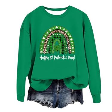 Imagem de Camisetas femininas do Dia de São Patrício com trevo de 3 folhas, moletons modernos com frases roupas de primavera 2024, Camiseta feminina divertida Green St Patricks Day, M