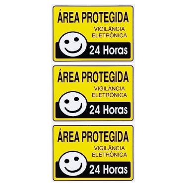 Imagem de Combo 3 Placas De Sinalização Área Protegida Vigilância Eletrônica 24 Horas 20x15 Acesso - S-224 F9e