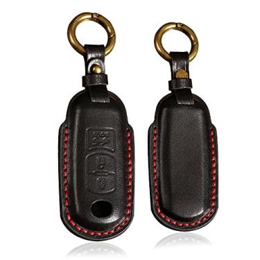 Imagem de HIBEYO Capa de chaveiro de couro de 3 botões compatível com Mazda 2 3 3 Axela 5 6 6 Atenza 8 CX-3 CX-4 CX-5 CX-7 CX-9 MX-5 MX-5 Miata Acessórios de carro Smart Key Holder - Preto