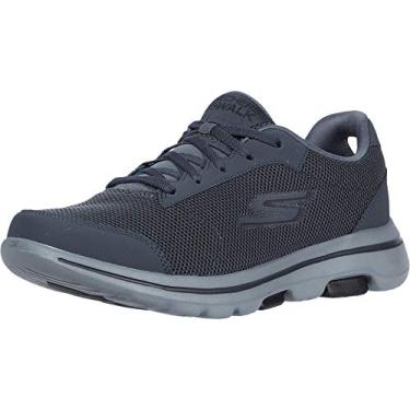 Imagem de Skechers Tênis de caminhada masculino Gowalk 5 Demitasse texturizado de malha cadarço desempenho, Carvão/Preto, 8.5 X-Wide