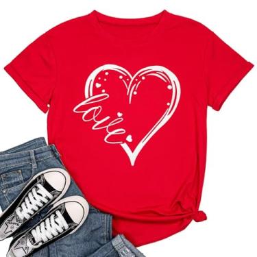 Imagem de Beopjesk Camisetas femininas estampadas para o dia dos namorados manga curta com estampa de coração, CD - vermelho, G
