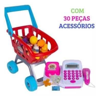 Imagem de Caixa Registradora Maquina Brinquedo Infantil Com Carrinho Compras Mer
