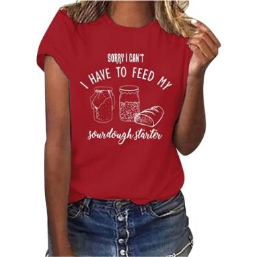 Imagem de Sorry i Cant i Have to Feed My sourdough tops femininos 2024 verão solto confortável túnica camisetas com dizeres blusas casuais, Vermelho, G