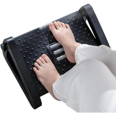 Imagem de Banquinho de Massagem Para Os Pés Embaixo Da Mesa Com Altura Ajustável Em 6 Posições Ergonômico Com Rodas De Massagem Suporte De Carga 8kg