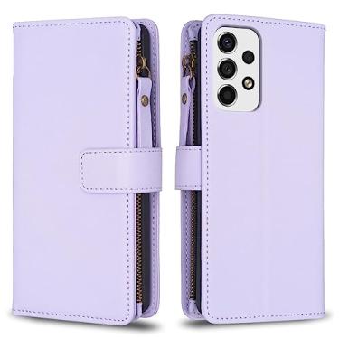 Imagem de Capa com alça de pulso para Samsung Galaxy A53 5G, 9 compartimentos para cartão, 1 carteira de couro com zíper, fecho magnético com suporte, capa para celular compatível com Samsung A53 5G 6,5