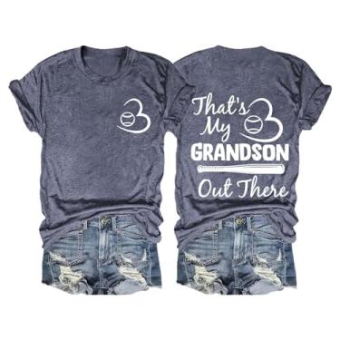 Imagem de Camisetas femininas de beisebol 2024 That's My Grandson Out There Camiseta casual solta leve, Cinza escuro, GG