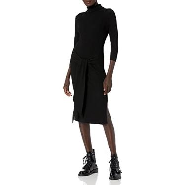 Imagem de Cable Stitch Vestido feminino de gola rolê com nervuras, Preto, M