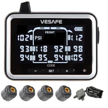 Imagem de VESAFE TPMS, sistema de monitoramento de pressão de pneu sem fio para trailer, trailer, ônibus, motor home, quinta roda, incluindo 4 sensores antirroubo e um amplificador de sinal.