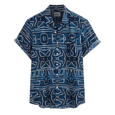 Imagem de MOHEZ Camisa masculina casual havaiana bolso frontal verão floral camisa manga curta camisa de praia tropical abotoada, Azul10, 3G