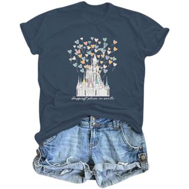 Imagem de Bobeutou Camisetas femininas Magic Kingdom com estampa floral de castelo floral para férias de férias camisetas engraçadas e fofas, B - Azul-marinho, M