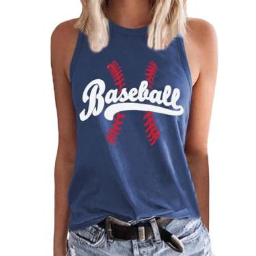Imagem de Camisetas femininas de beisebol com gola redonda com estampa de mamãe de beisebol pulôver coletes femininos de verão 2024 regatas femininas, Azul marino, G