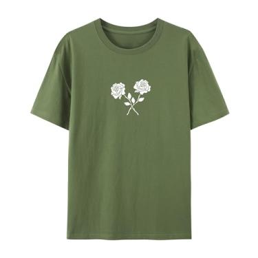 Imagem de Camiseta feminina e masculina, estampa rosa para esposa, camiseta de amor para amigos, Verde militar, 4G