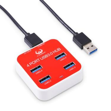 Imagem de A-Goldnest Hub USB 3.0, hub USB de 4 portas, cabo de extensão de 1 m, divisor USB para laptop, Xbox, pen drive, HDD, console, impressora, câmera, teclado, mouse (vermelho)