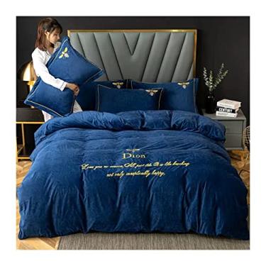 Imagem de Jogo de lençol de luxo de 4 peças, capa de edredom Queen verde-oliva e luxuosa, macio, estilo simples, capa de edredom com 2 fronhas, forro de cama (lençol de cama D de 1,5 m)