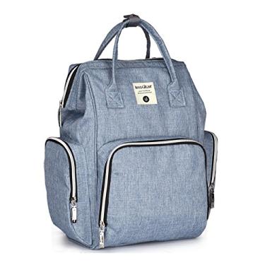 Imagem de UARERISE Mochila para fraldas, bolsa de fraldas grande para gestantes, mochila de viagem para mamãe, bolsos isolados, resistente à água, Jeans azul, Large