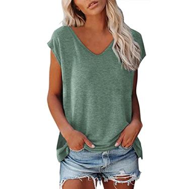Imagem de Lainuyoah Camisetas femininas de verão 2024 da moda tops de férias manga cavada gola redonda 2024 blusa estampada fofa de ajuste solto, A-gn1, G