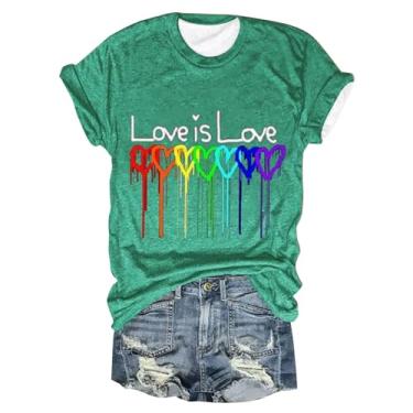 Imagem de Camiseta feminina com bandeira do orgulho com estampa de arco-íris de coração fofo camiseta de manga curta igualdade verão casual blusa túnica solta, Verde menta, P