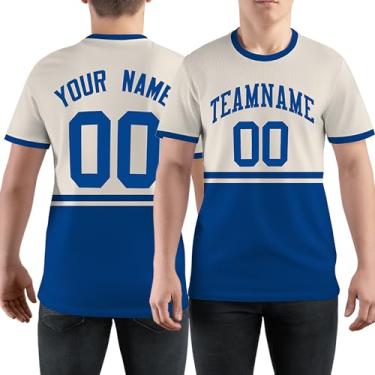 Imagem de Camiseta de beisebol casual personalizada, número do time de beisebol, camisetas esportivas para homens e mulheres jovens, Creme e azul - 25, One Size