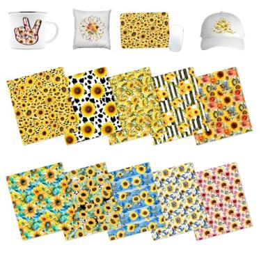 Imagem de HTVSTD Papel de tinta de transferência de sublimação girassol - 10 folhas de papel de transferência de sublimação amarelo de 30,5 x 25,4 cm para copos, camisetas, canecas, folhas de transferência de