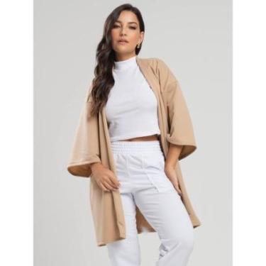 Imagem de Casaco Kimono Overzide Moletinho Manga Longa Feminino Moda Casual-Feminino