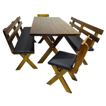 Imagem de Conjunto Mesa Madeira Maciça Para Churrasco Imbuia Com 4 Bancos Estofados - Preto
