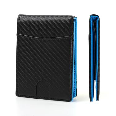Imagem de MUXILING Carteira masculina fina de couro com clipe para dinheiro com bloqueio de RFID, bolso frontal, porta-cartões de crédito, carteiras finas para homens, CF-Preto Azul, Clássico