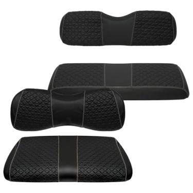 Imagem de XUANYUDG0769 Capas de assento dianteiro e traseiro de carrinho de golfe para EZGO TXT/RXV/Club Car DS/Precedente/Yamaha G29 OEM Almofada de assento comum, feita de couro de vinil/não é necessário grampeador, 4 peças