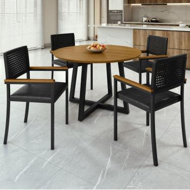 Imagem de Conjunto Sala de Jantar 4 Cadeiras Madri com Braço Mesa Redonda 120cm Tampo Mdf Coliseu Preto