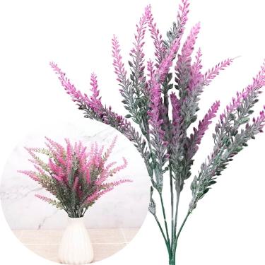 Imagem de 6 Ramos Plantas Lavanda Artificiais Rosa Com 35 Folhas 40cm