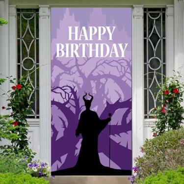 Imagem de Dark Witch Evil Queens Happy Birthday Banner Pano de fundo Black Witch Villains Mistress Dark Fairytales Decoração para meninas festa de aniversário de princesas lembrancinhas de chá de bebê